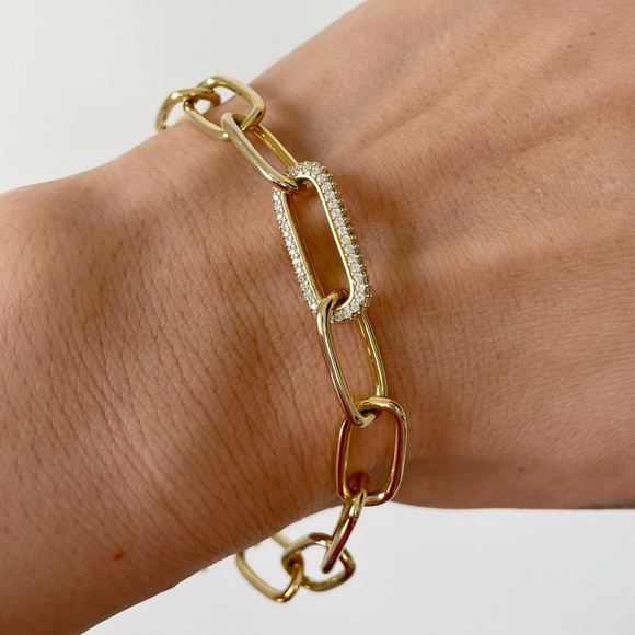 Gold plated sterling silver paper clip bracelet - Picture 1 of 7